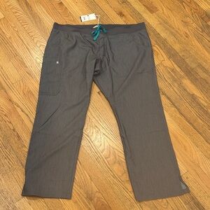 Figs Women's Gray Scrubs with Teal Drawstring